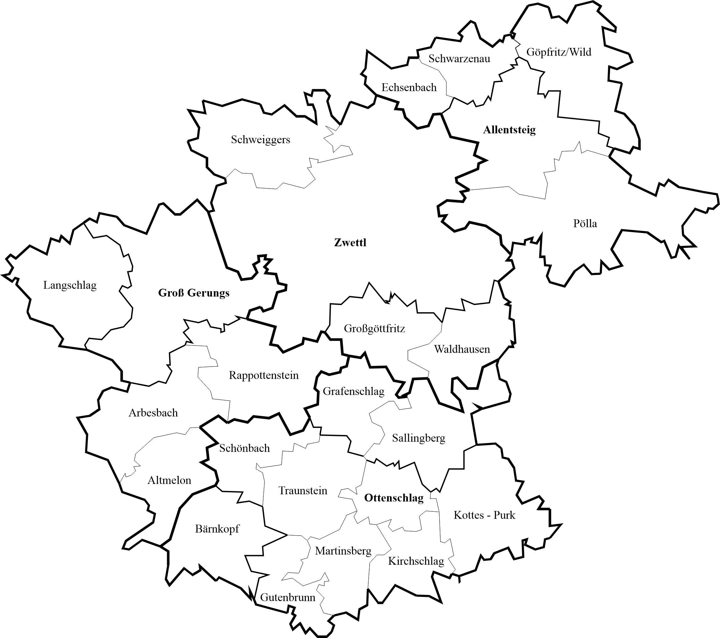 Karte des Bezirks Zwettl